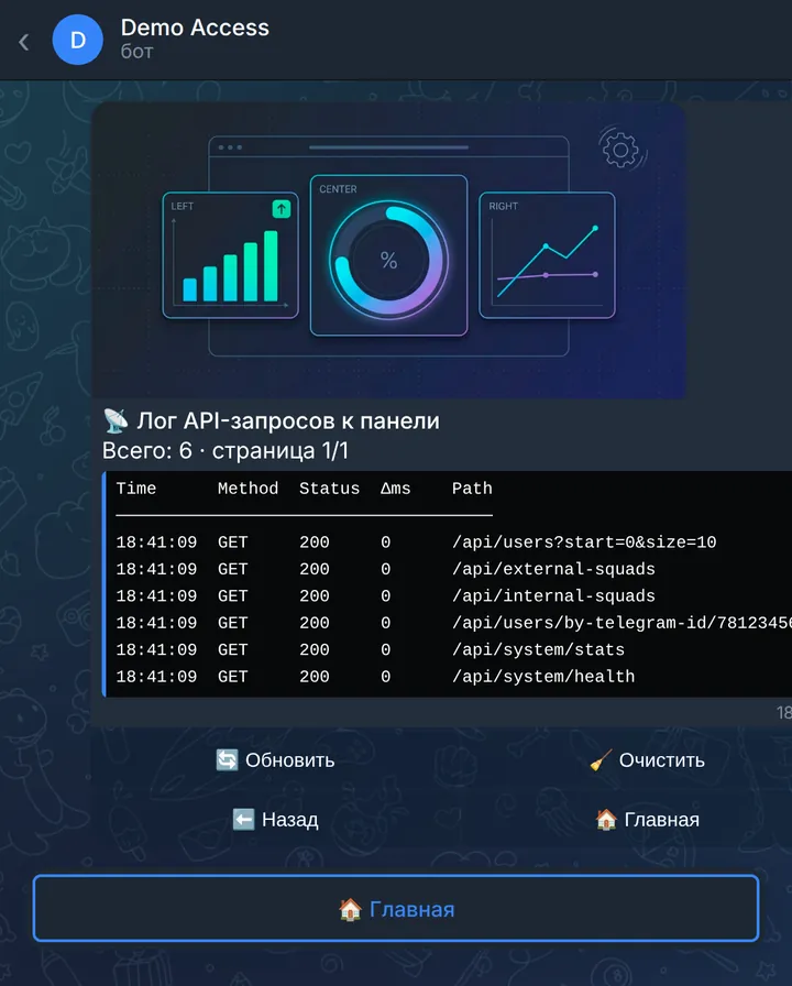Лог API панели