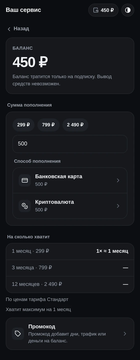 Кошелёк: своя сумма пополнения и прогноз