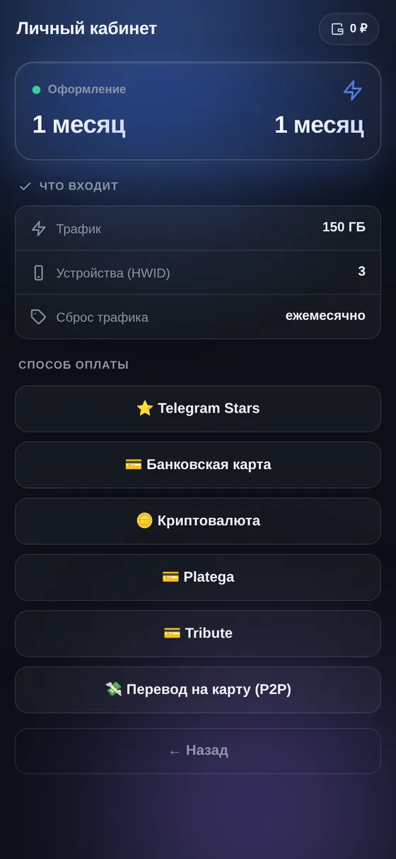 Оплата 1 месяца, новый пользователь